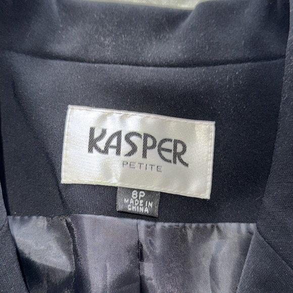 Kasper Petite Black 2pc Career Skirt Suit Skirt & Blazer Jacket Stretch Crepe 8P - Picture 10 of 16